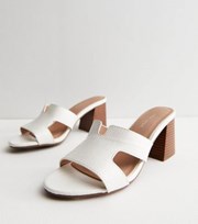 New Look White Leather-Look Mule Block Heel Sandals